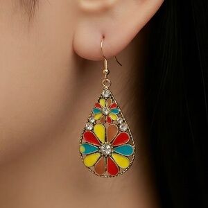 Colorful Floral Teardrop Earrings
